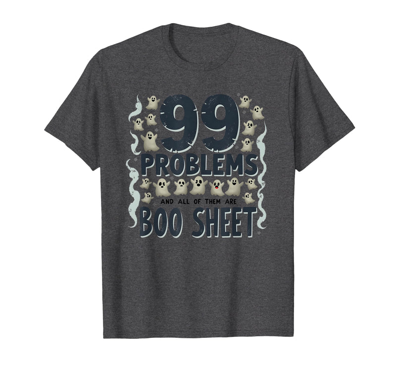 Mademark Ghost & Spirits - Ghost (99 Problems All) T-Shirt - Dark Heather Grey-99 Problems All Boo Sheet