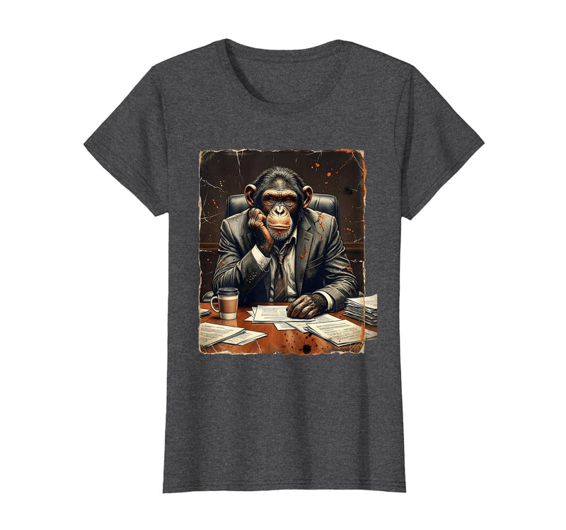 Mademark Monkey in a Suit Stuck in a Meeting Funny Gift T-Shirt - Women - Dark Heather Grey
