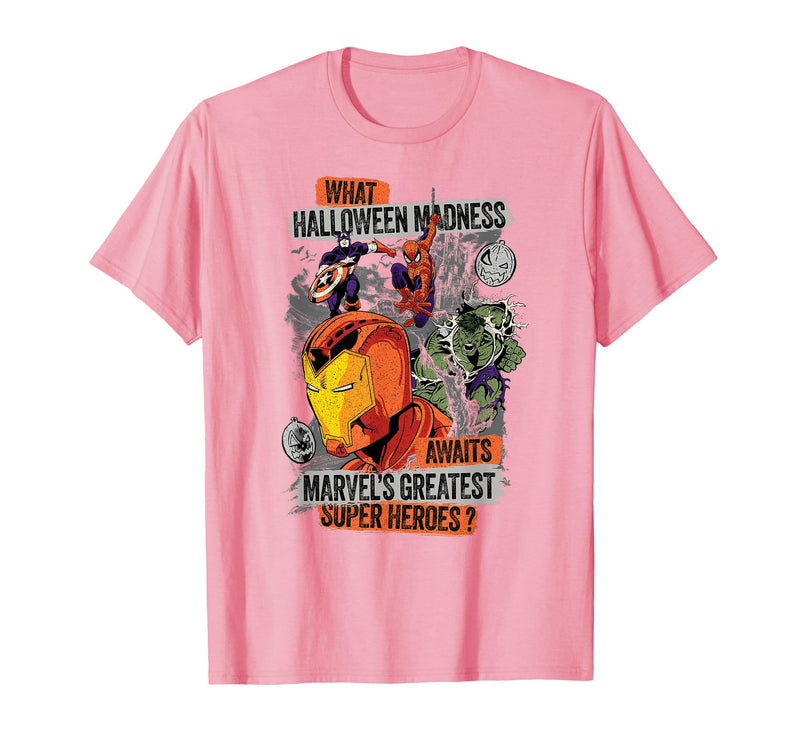 Marvel Halloween Madness Awaits the Greatest Super Heroes T-Shirt - Pink