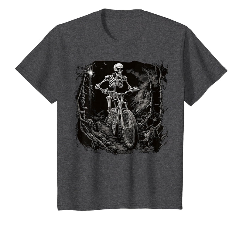 Scary Cyclist Skeleton Gifts Cycling Skeleton Mountain MTB Bicycle Cyclist Skeleton T-Shirt - Dark Heather Grey