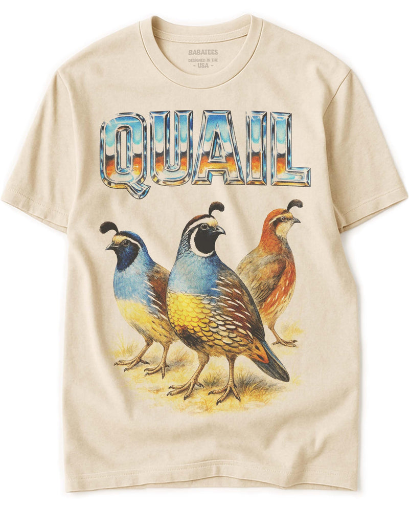 BABATEES Farm Animals Heavy Metal Tshirt for Men, Women & Farmers - 100% Natural Undyed Cotton - Quail