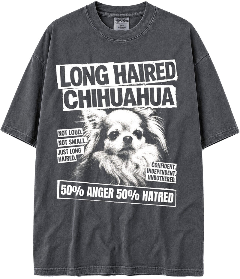 BABATEES U.S.A. MAX-Heavyweight Punk Rock Animals Shaka Wear Oversized 7.5oz Cotton Tshirt - Longhaired Chihuahua
