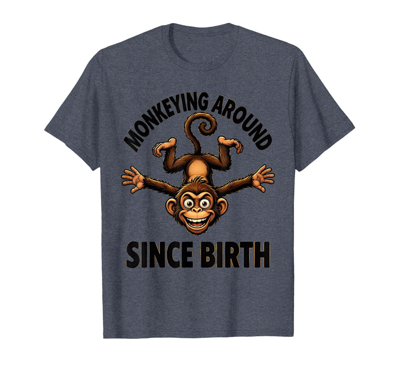 Mademark Monkeying Around Since Birth Funny Monkey Design T-Shirt - Men - Heather Blue