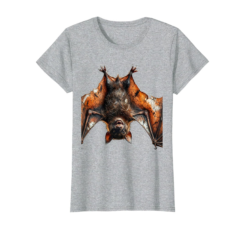Mademark Grinning Bat Upside Down Rabies Humor Graphic T-Shirt - Heather Grey