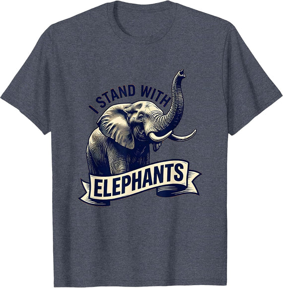 I Stand With Elephants Cute Elephant Lover Wildlife T-Shirt - Heather Blue