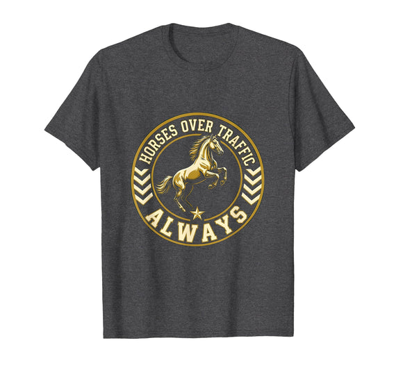 Mademark Horses Over Traffic Always Equestrian Design T-Shirt - Men - Dark Heather Grey