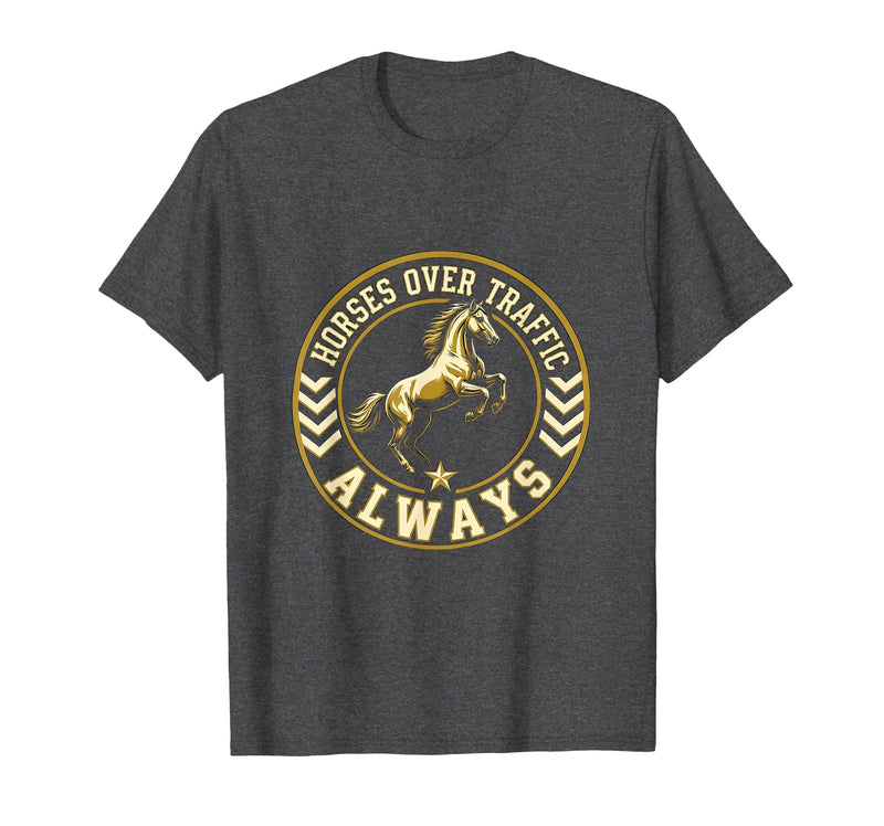 Mademark Horses Over Traffic Always Equestrian Design T-Shirt - Men - Dark Heather Grey