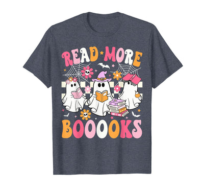 Read More Books Ghost Halloween Teacher Outfits Read More Books Ghosts Reading Book Funny Teacher Halloween T-Shirt