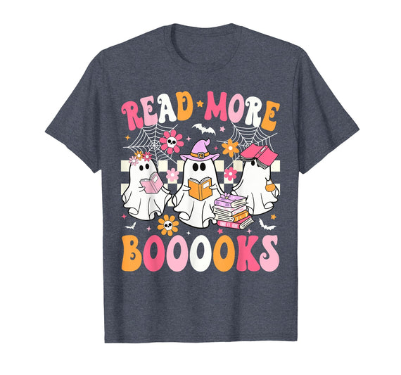 Read More Books Ghost Halloween Teacher Outfits Read More Books Ghosts Reading Book Funny Teacher Halloween T-Shirt -