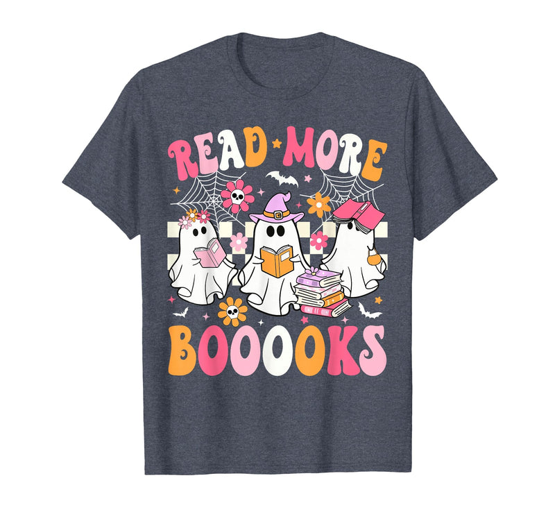 Read More Books Ghost Halloween Teacher Outfits Read More Books Ghosts Reading Book Funny Teacher Halloween T-Shirt -