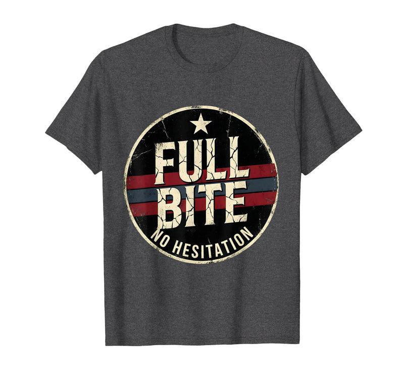 Mademark Full Bite No Hesitation Bold Shark Design T-Shirt - Dark Heather Grey