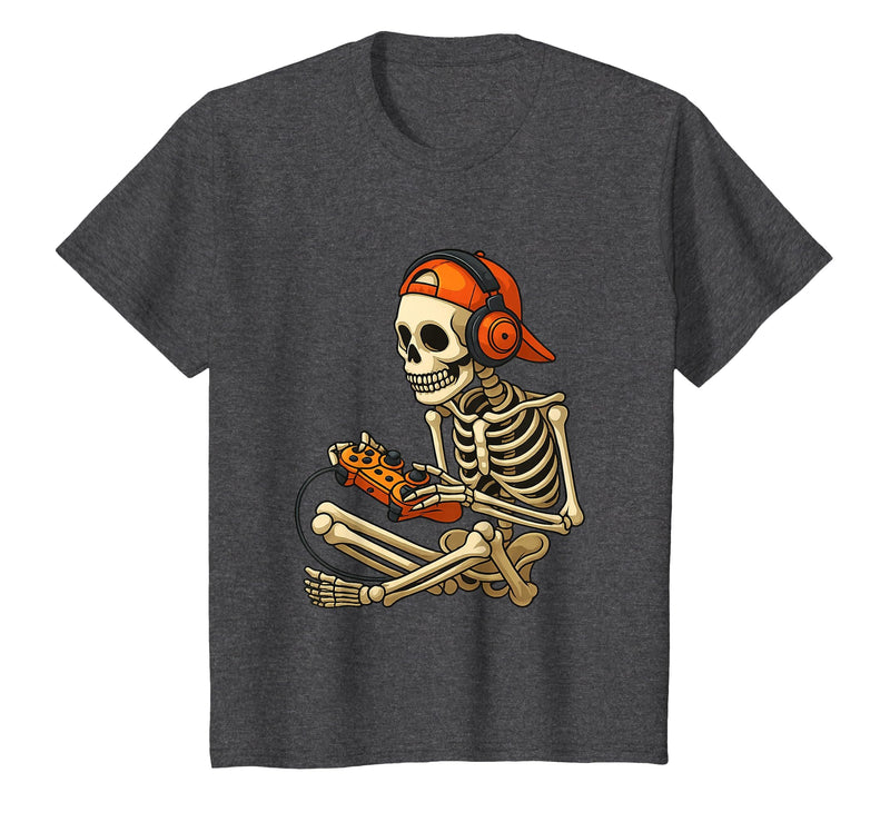 VibeKilla Video Game Halloween Skeleton Gamer Costume T-Shirt - Dark Heather Grey