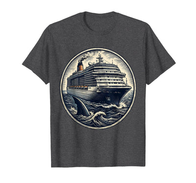 Shark Fin Circling Cruise Ship Graphic Tee T-Shirt