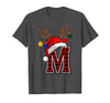 Christmas Buffalo Plaid Alphabet Tees Letter M Name Initial Buffalo Plaid Alphabet Monogram T-Shirt - Dark Heather Grey
