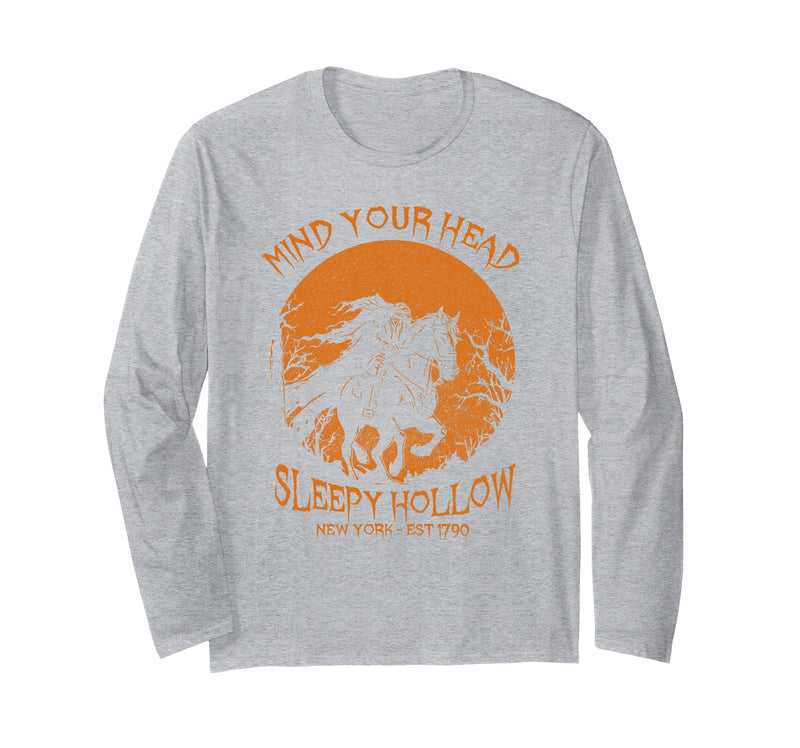 Mind Your Head Sleepy Hollow Headless Horseman Halloween Long Sleeve T-Shirt - Heather Grey