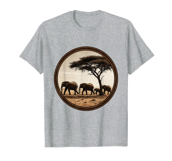 Mademark Elephant Herd Crossing Dusty Savanna Plains T-Shirt - Men - Heather Grey