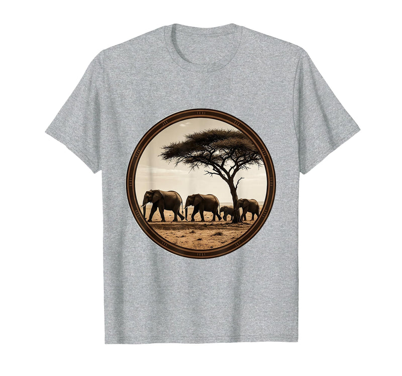 Mademark Elephant Herd Crossing Dusty Savanna Plains T-Shirt - Men - Heather Grey