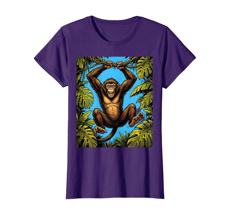 Mademark Monkey Hanging From Jungle Vine Graphic T-Shirt - Women - Purple