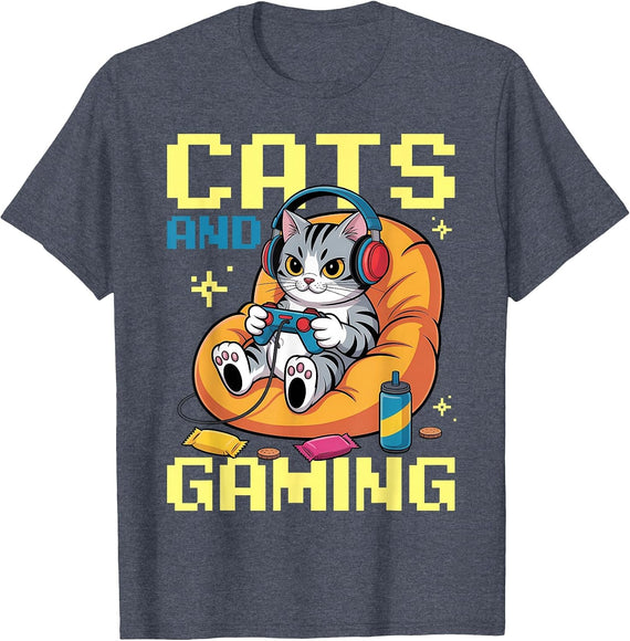 Gamer Gaming Cat Video Game T-Shirt - Heather Blue