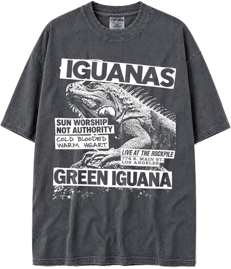 BABATEES U.S.A. MAX-Heavyweight Punk Rock Animals Shaka Wear Oversized 7.5oz Cotton Tshirt - Iguanas