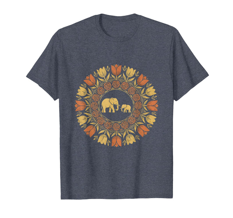 Mademark Mother Elephant and Baby Walking Through Tall Grass T-Shirt - Men - Heather Blue