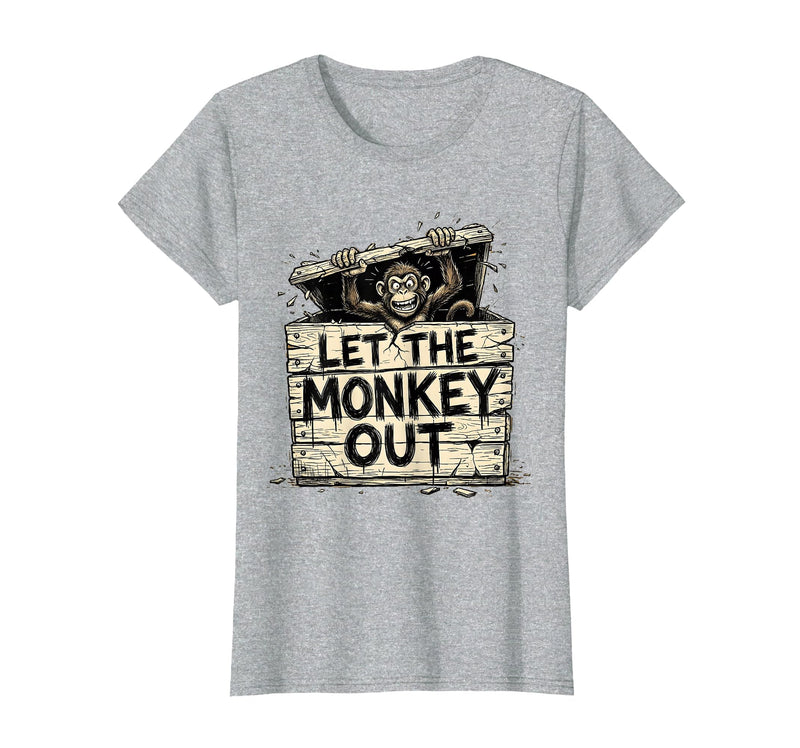 Mademark Let the Monkey Out Wild Primate Graphic Design T-Shirt - Women - Heather Grey