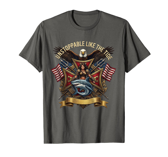Mademark Unstoppable Like the Tide Shark Women Design T-Shirt - Asphalt Grey