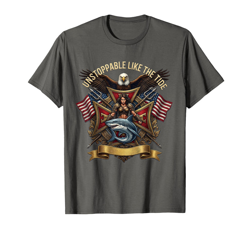 Mademark Unstoppable Like the Tide Shark Women Design T-Shirt - Asphalt Grey