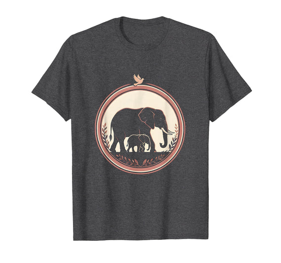 Mademark Mama Elephant Silhouette Mother and Baby Design T-Shirt - Men - Dark Heather Grey