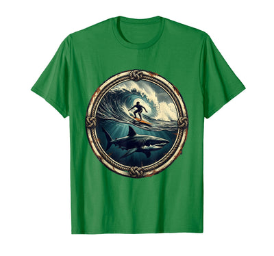 Shark Silhouette Under Lone Surfer Graphic T-Shirt