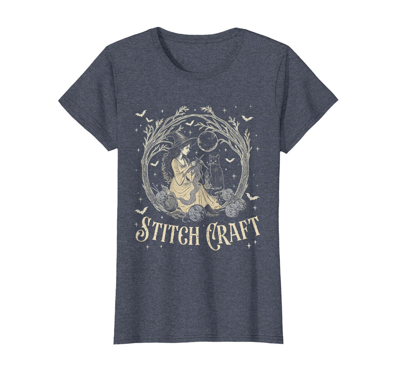 Witch Black Cat Halloween Witches Crochet Womens Stitch Craft Salem Witch Halloween Cat Witch Girls Trip T-Shirt - Heather