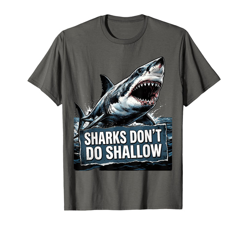 Mademark Sharks Don't Do Shallow Ocean Depth Design T-Shirt - Asphalt Grey
