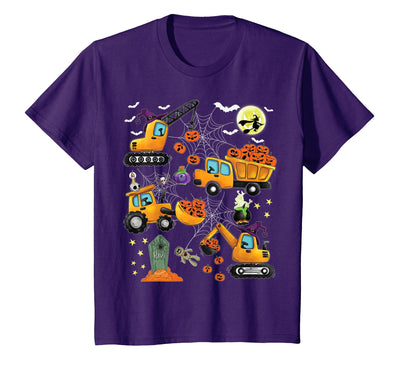 Kids Fun Construction Vehicle Halloween spider web Kids Construction Vehicle Halloween Crane Truck Pumpkin Boys T-Shirt