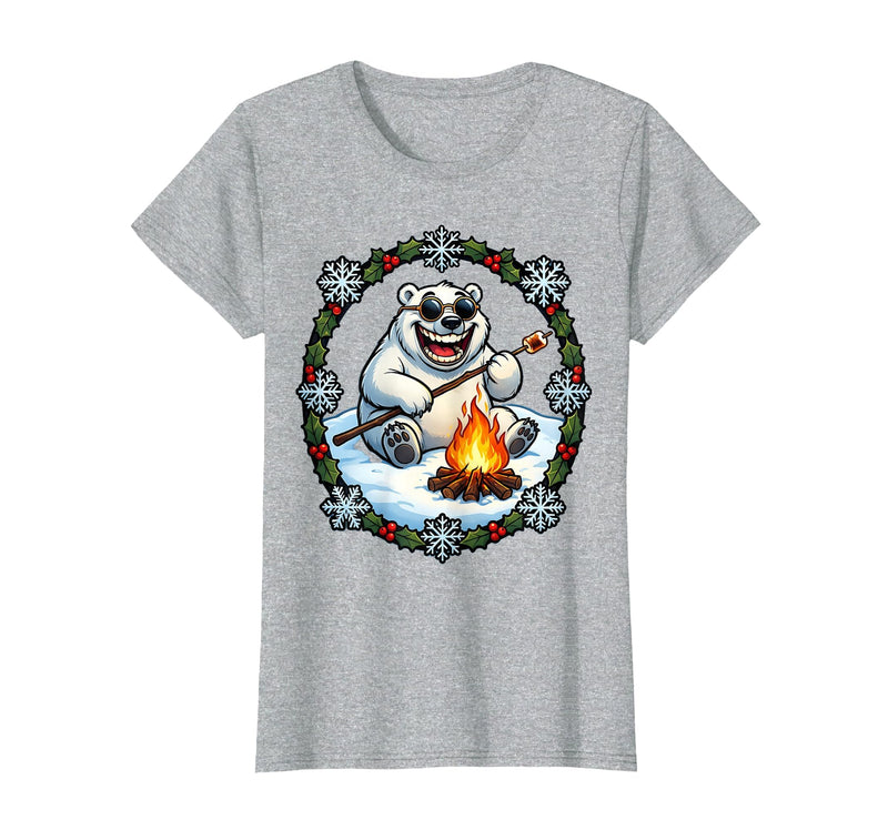 Mademark Polar Bear Sunglasses Roasting Marshmallow Christmas T-Shirt - Heather Grey