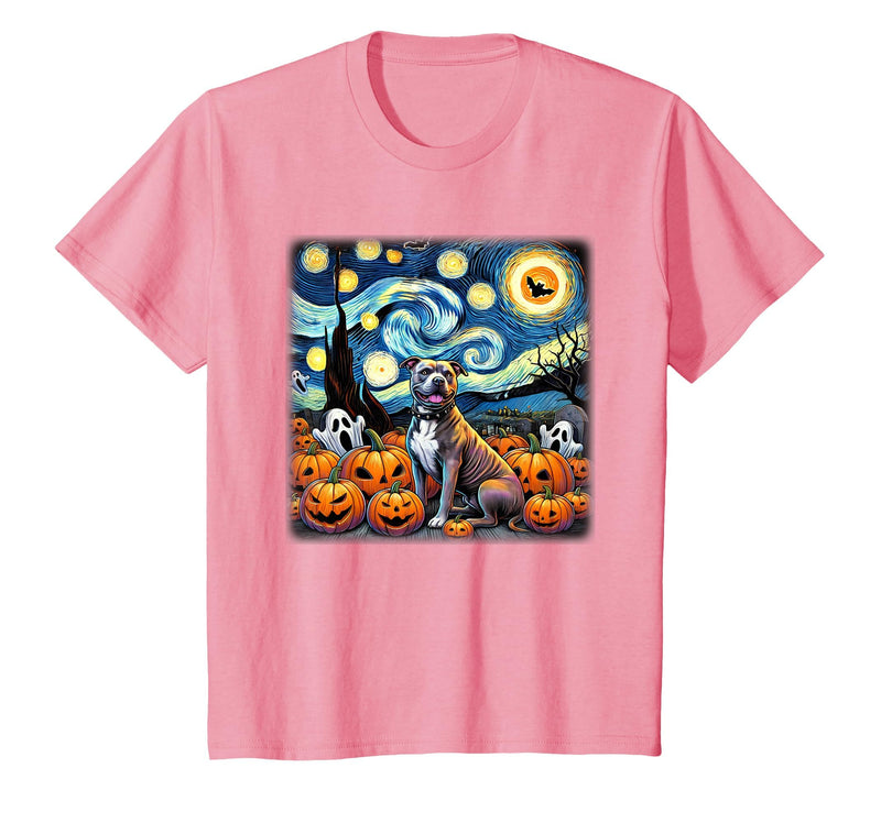 Pitbull Starry Night Tees Starry Night Pitbull Halloween T-Shirt - Pink