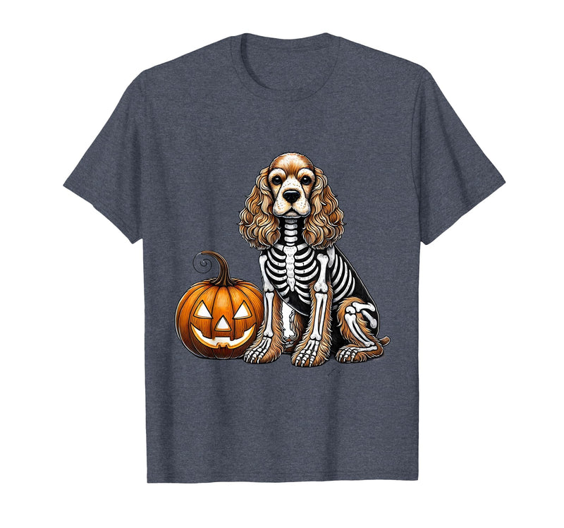 Spooky Cocker Spaniel Skeleton Costumes Halloween Cocker Spaniel Skeleton Jack O Lantern Funny Dog Halloween T-Shirt -
