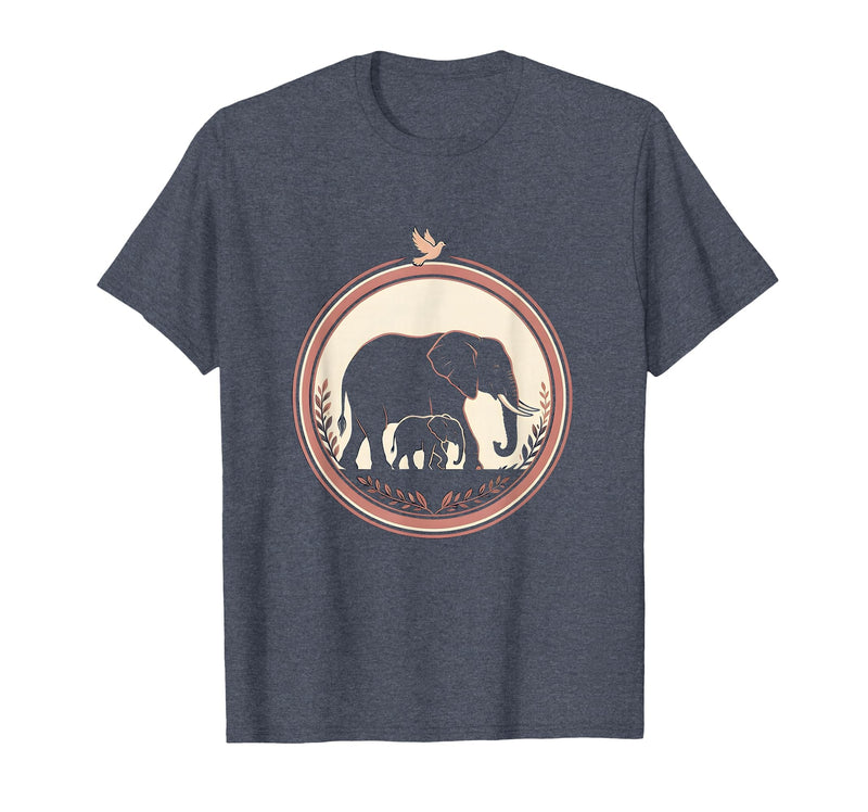 Mademark Mama Elephant Silhouette Mother and Baby Design T-Shirt - Men - Heather Blue