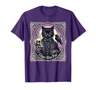 Funny Kawaii Halloween Lazy Costume by NLTS “Edgar Allan Paw” Funny Pun Black Cat Gothic Theme T-Shirt