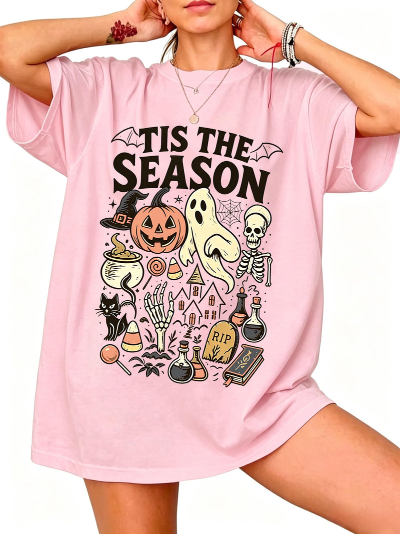 SGYHO Oversized Halloween Shirts for Women Spooky Season Pumpkin Ghost Fall Casual Tee - Pink-season