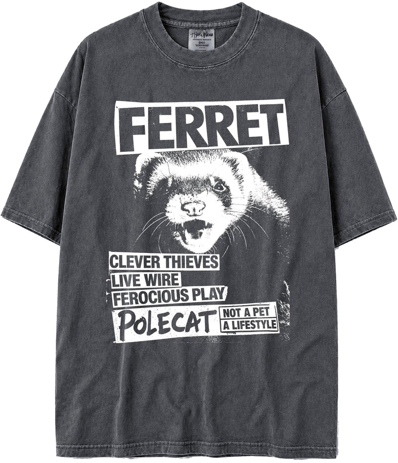 BABATEES U.S.A. MAX-Heavyweight Punk Rock Animals Shaka Wear Oversized 7.5oz Cotton Tshirt - Ferret