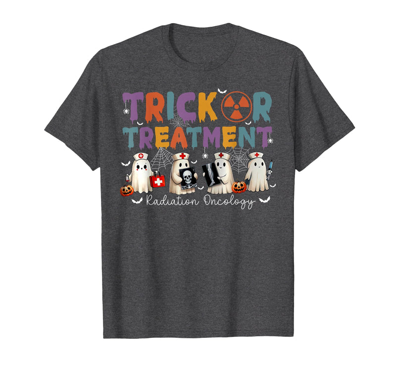 Radiation Oncology Therapist Halloween Costume Trick Or Treatment Radiation Oncology Halloween Rad Therapy T-Shirt - Dark