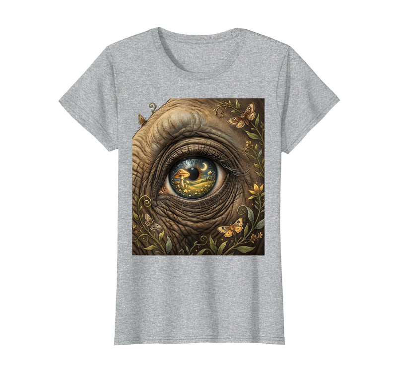 Mademark Elephant Eye Landscape Reflection Wildlife Art T-Shirt - Women - Heather Grey