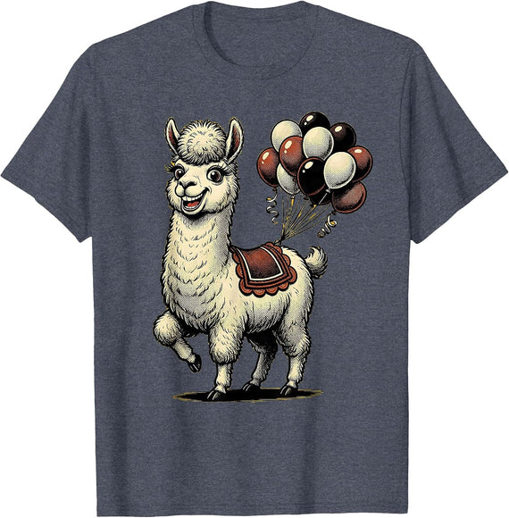 8th Birthday Llama with Balloons Celebration T-Shirt - Heather Blue
