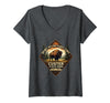 Mademark Women's Do Not Pet The Fluffy Cows Custer State Park Design V-Neck T-Shirt - Dark Heather Grey