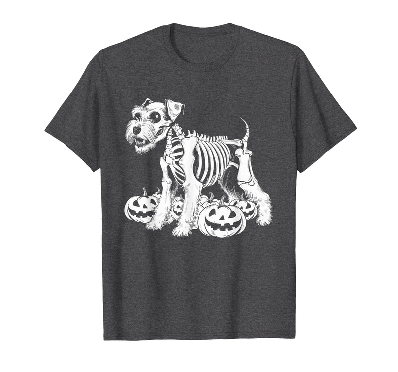 Miniature Schnauzer Lovers Halloween Dog Costume Miniature Schnauzer Skeleton Birthday Halloween Mens Womens T-Shirt - Dark