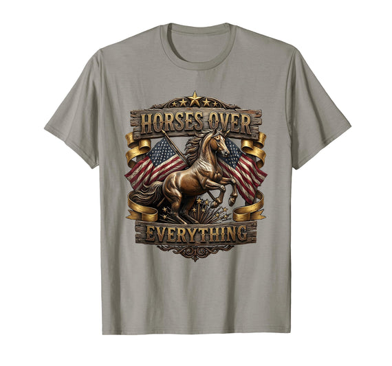 Mademark Horses Over Everything Equestrian Design T-Shirt - Men - Slate Grey