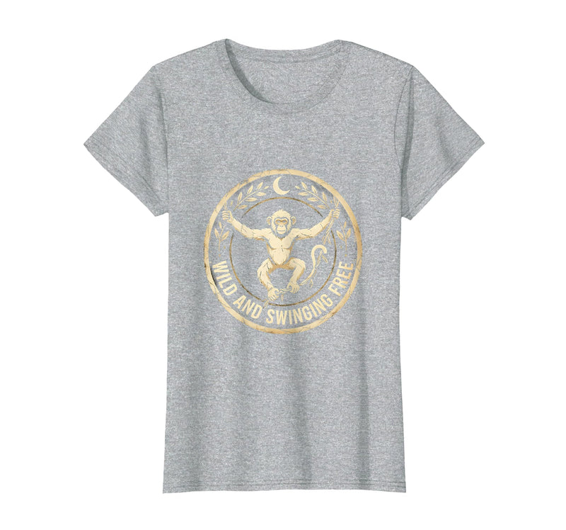 Mademark Wild and Swinging Free Monkey Graphic Design T-Shirt - Women - Heather Grey