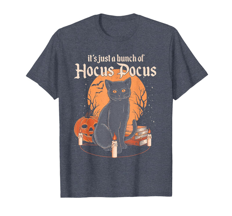 funny Halloween shirt It's Just A Bunch of Hocus Pocus Funny Cat T-Shirt - Heather Blue