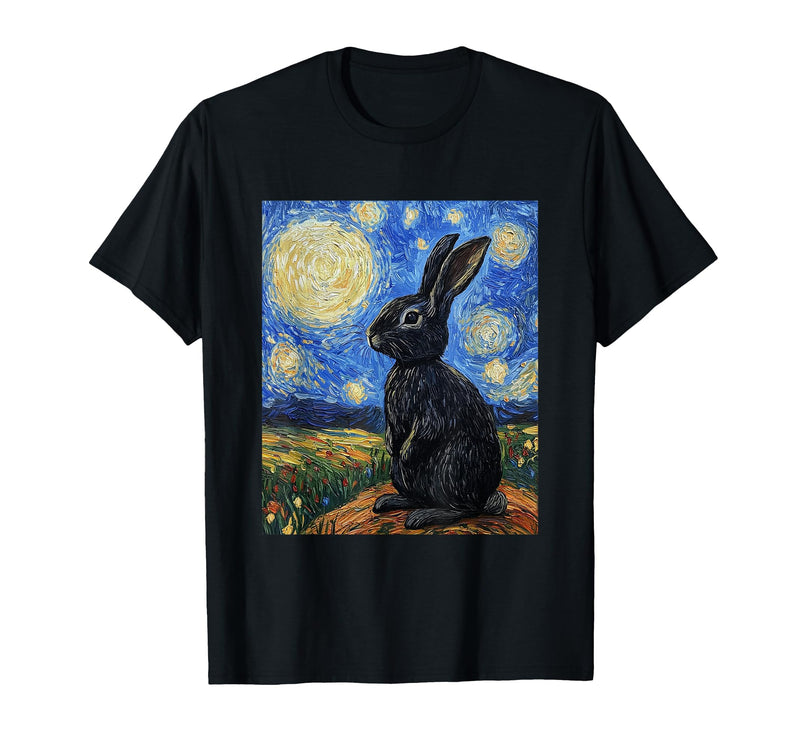 Bunny Rabbit Van Gogh Style Starry Night Cute Graphic , Men T-Shirt in As Pictured