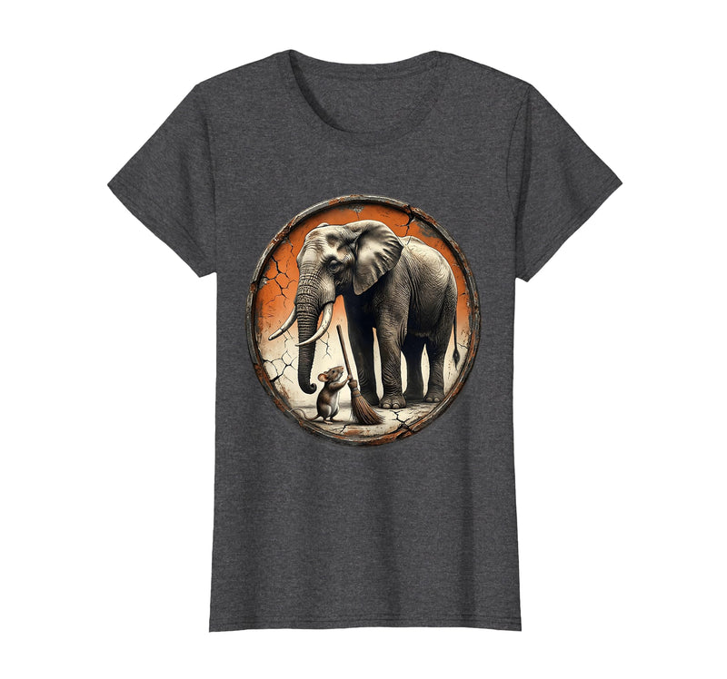 Mademark Mouse Hands Elephant a Tiny Broom Funny Animal Art T-Shirt - Women - Dark Heather Grey